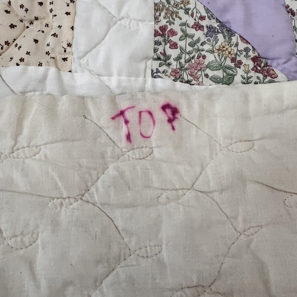 Vintage Handmade Patchwork Quilt Queen Reversible Multicolor Eight-Point Star - Picture 9 of 16